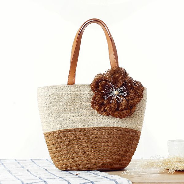 

new fashionable colour-collision handbag woven with linen flowers and grass for beach ladies