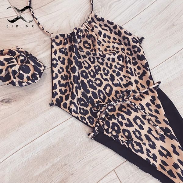 

bikinx brazilian leopard bikini thong monokini push up halter swimsuit one piece high cut swimwear women 2019 backless bathers, White;black