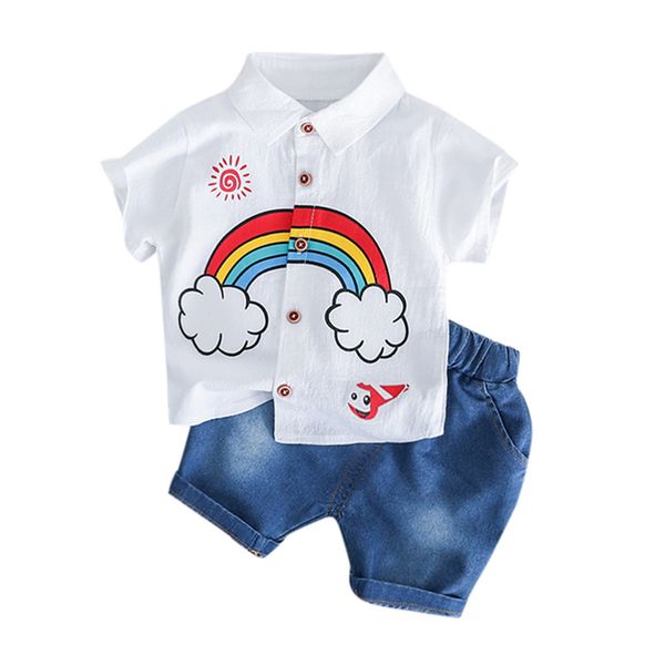 

2020 девочка мальчик лето одежда комплект новорожденный одежда симпатичные радуга печать футболка + сплошной цвет шорты, White