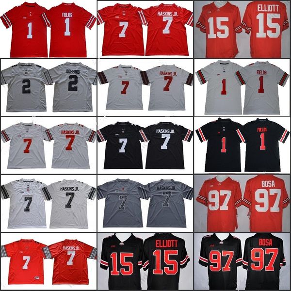 

ohio state buckeyes jersey 1 justin fields 2 jk dobbins chase young haskins jr. 97 nick bosa 15 elliott ncaa college football uniform, Black