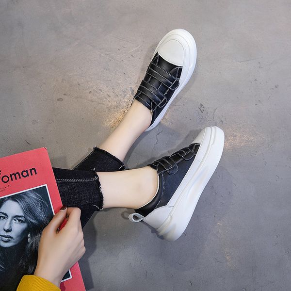 

fashion female autumn new wild shallow women leather casual solid color absorption flat shoes woman sneakers mx200425, Black