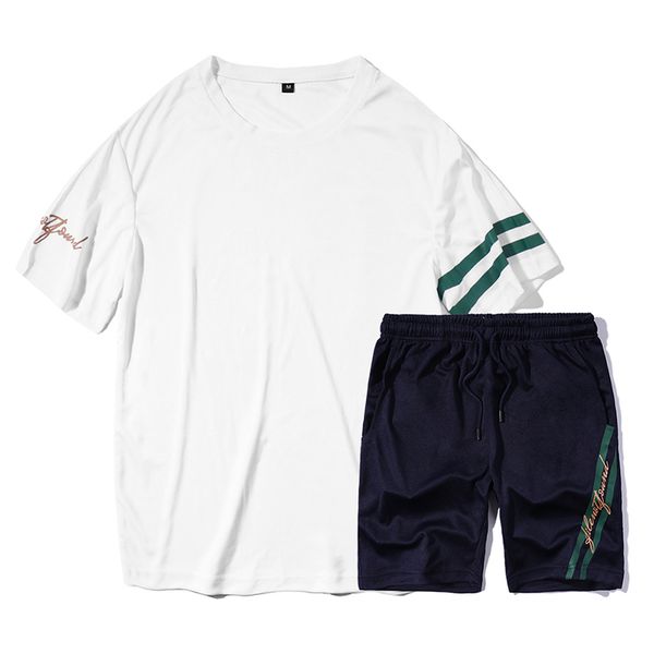 

2019 short sleeve tracksuit summer men's sets print t-shirt+shorts two piece set brand sports suit joggers fitness suit eu size, Gray