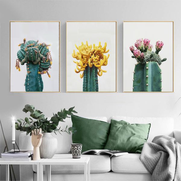 

cactus canvas painting green plant flowers posters nordic style garden wall art pictures living room decor