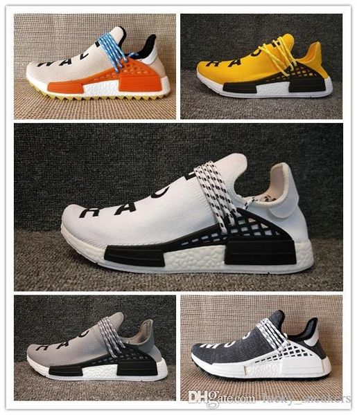 

human race hu trail x pharrell williams running shoes solar pack afro holi blank canvas mens trainers women sports sneaker 12-8, Black