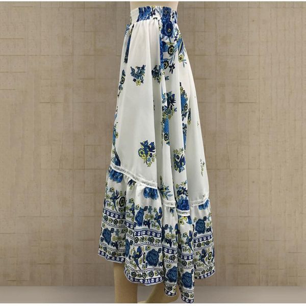 

skirts jaycosin women long bohemian gypsy boho flowers elastic waist floral print skirt ankle-length hollow out ropa mujer erotica, Black