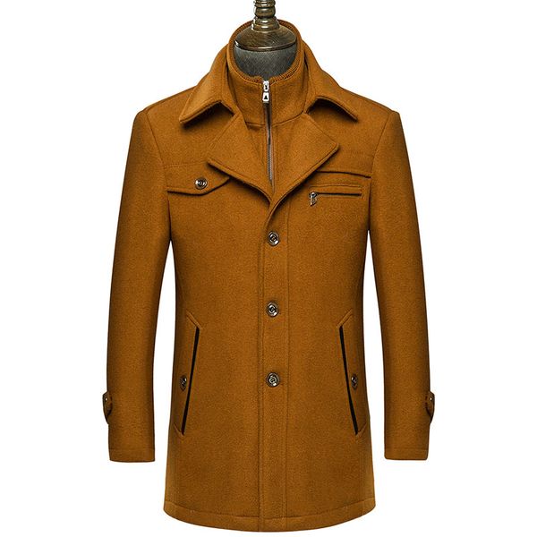 

2019 new fashion winter thicken wool coat jackets outerwear warm man casual slim fit jacket overcoat pea coat plus size, Black