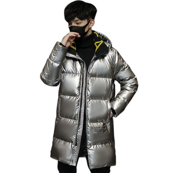

long down jacket men winter coat fashion winter warm white duck thick down jacket hooded outerwear, Black