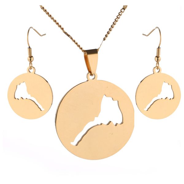 

stainless steel gold color round eritrea map pendants necklaces earring trendy eritrea map chain jewelry sets, Silver