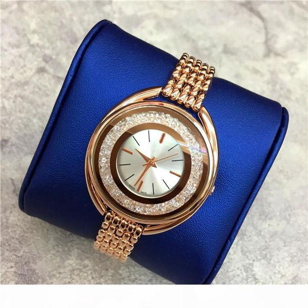 

luxury women watch rose gold stainless steel lady wristwatch bracelet dress watch jewelry buckle multi colors rolling diamonds, Slivery;brown