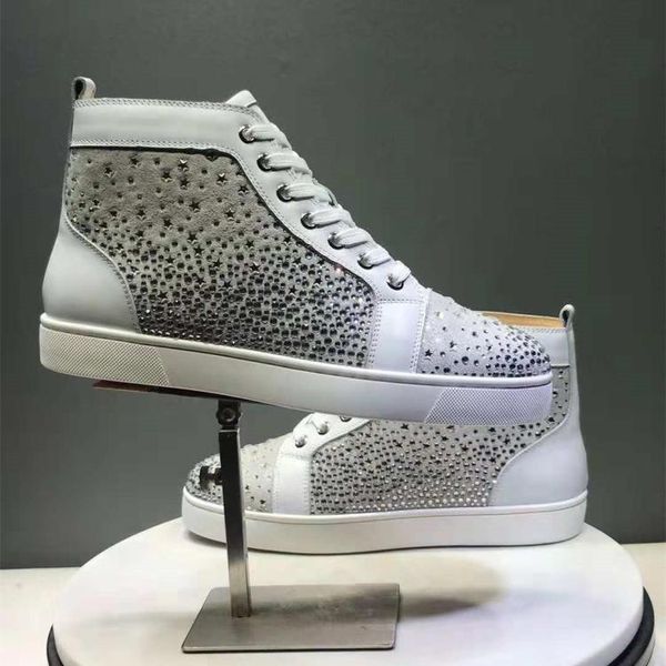 

с коробкой, мешок для пыли) верхнего качество red bottom кроссовок rhinestone strass обувь высоких кроссовки красной подошвы женщина мужчин, Black