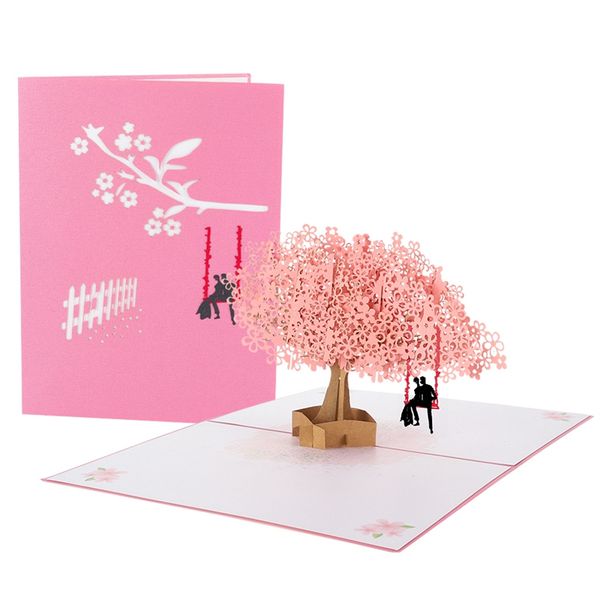 

new 3d new cherry three-dimensional small card folding teacher's day couple blessing manual diy invitation cards