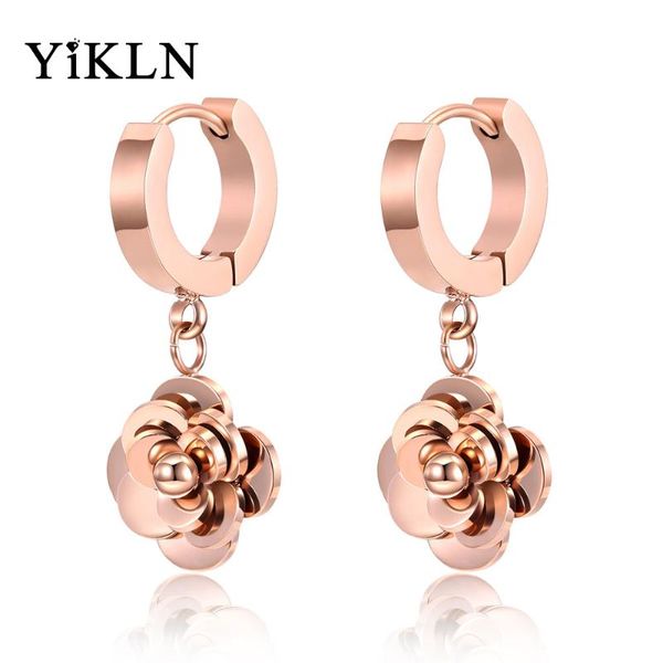 

yikln delicate cute flower stainless steel hoop earring for women girl birthday gift trendy female party ear jewelry ye18474, Golden