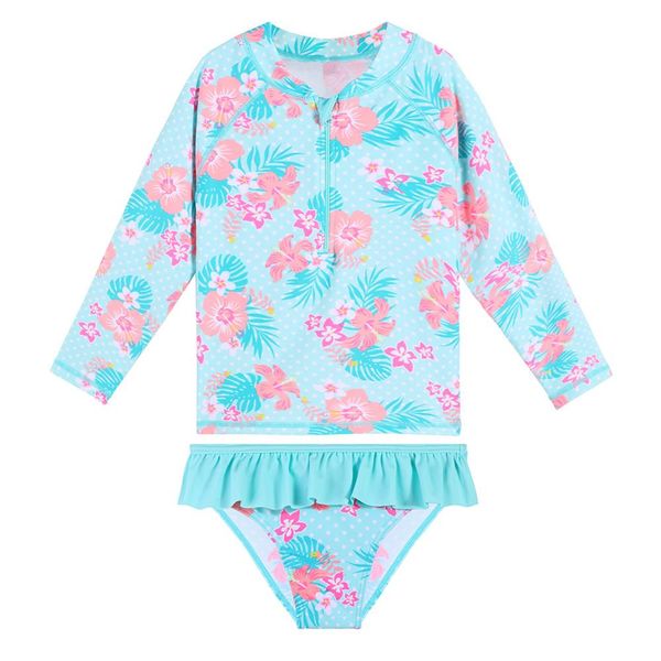 

baohulu 2019 summer girls swimwear long sleeve rash guards set print swimsuit kids two piece set ruffle swimwear girl beachwear