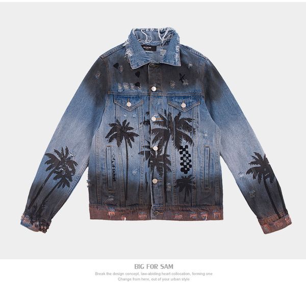 

конструктор мужские джинсовые куртки осень hole gradient coco vintage printed street style нагрудные воротник с длинными рукавами куртки муж, Black;brown