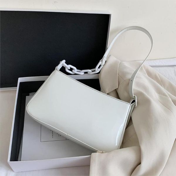 

patent leather small armpit bag for women 2020 luxury simple chain design shoulder handbags female travel hand bag