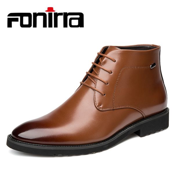 

fonirra men boots autumn winter lace-up style ankle fashion classic snow shoes wool inner anti slip father ankle boots 38-44 944, Black