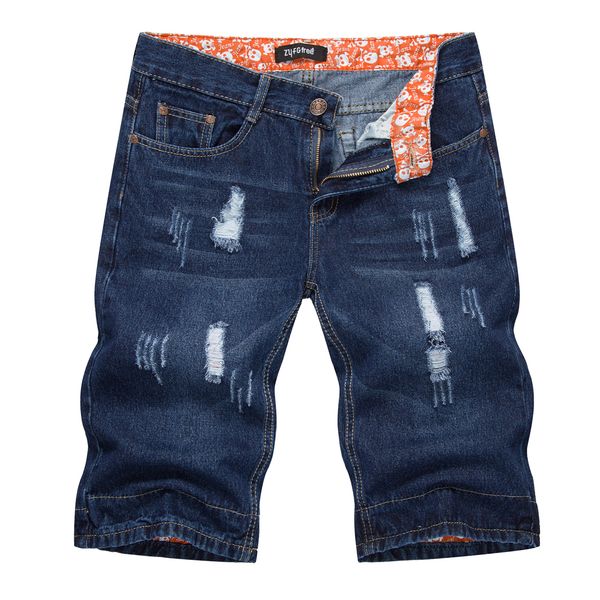 

2019 summer men's cotton brand thin stretch casual jeans short knee length straight dark blue softening jeans