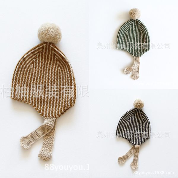 

meinuo wool baby with earflaps knitted hat ear protection cap knitted hat, Blue