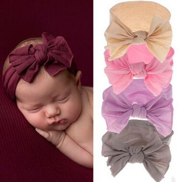 

baby headband bowknot solid headbands girls soft ring bandanas infants princess ruffle headwraps kids large bows headband 21 colors zyq234, Slivery;white
