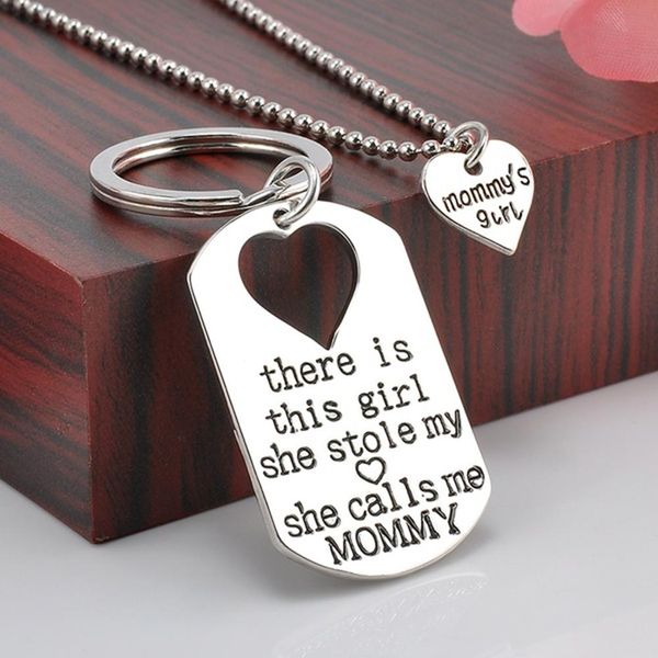 

2pcs/set she calls me daddy mommy grandma grandpa love heart keychain necklace, Golden;silver