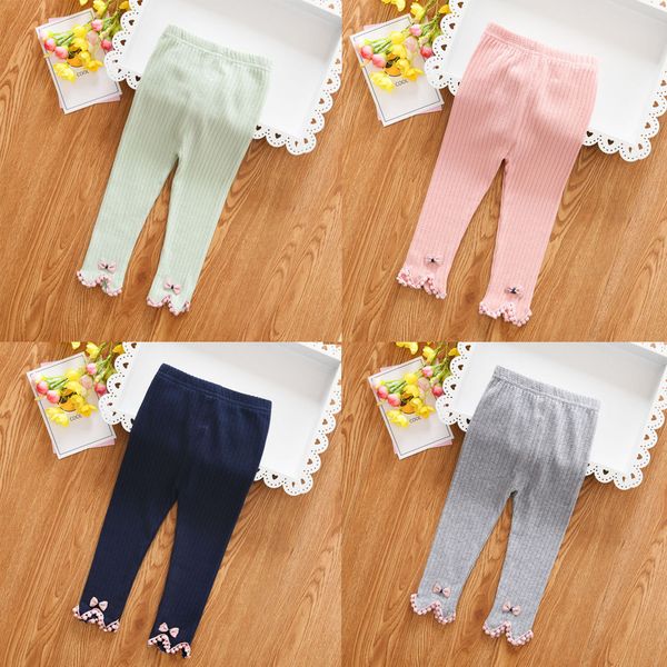 

fashsiualy autumn pants for newborn baby girl stripe skinny bow pants cute knit stretchy warm leggings vetement enfant fille, Blue