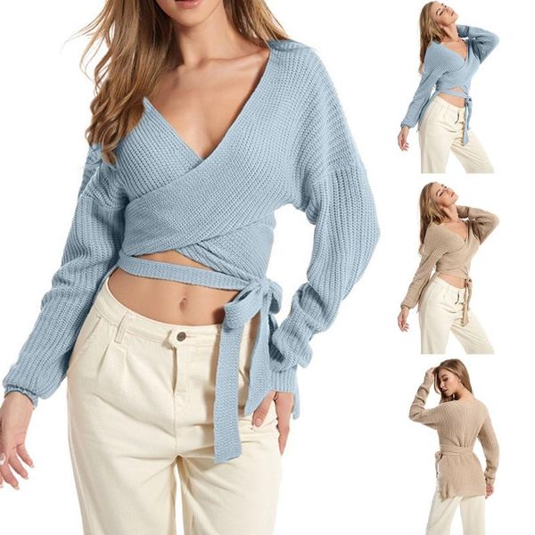 

women's sweaters solid color sweater women autumn spring casual criss v-neck female, White;black