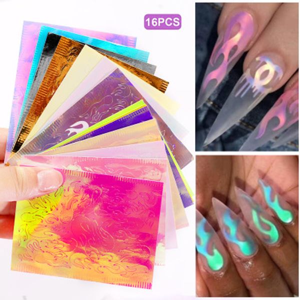 

16pcs/lot foil flame nail holographic strip tape nail art stickers thin laser silver stripe sticker diy foil decal sticker, Black