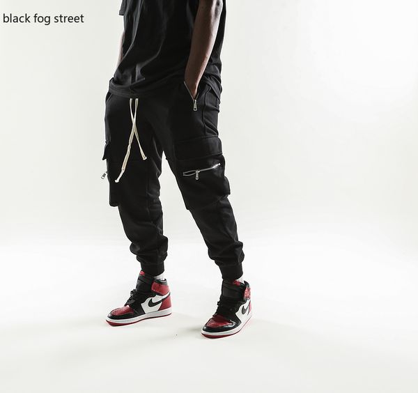

l01# men black joggers pants male streetwear overalls sweatpants mens big pockets ankel zipper cargo pants
