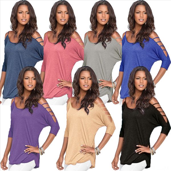 

summer clothes with middle sleeve and missing arm loose casual versatile t-shirt color cotton 9909 t-shirt top, White
