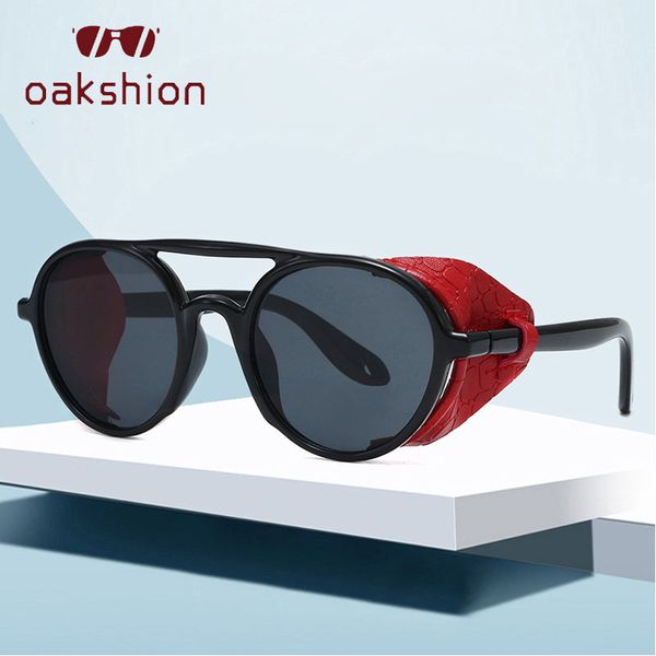 

oakshion 2019 fashion retro round steampunk sunglasses women men leather side shield male sun glasses windproof goggles eyewear, White;black