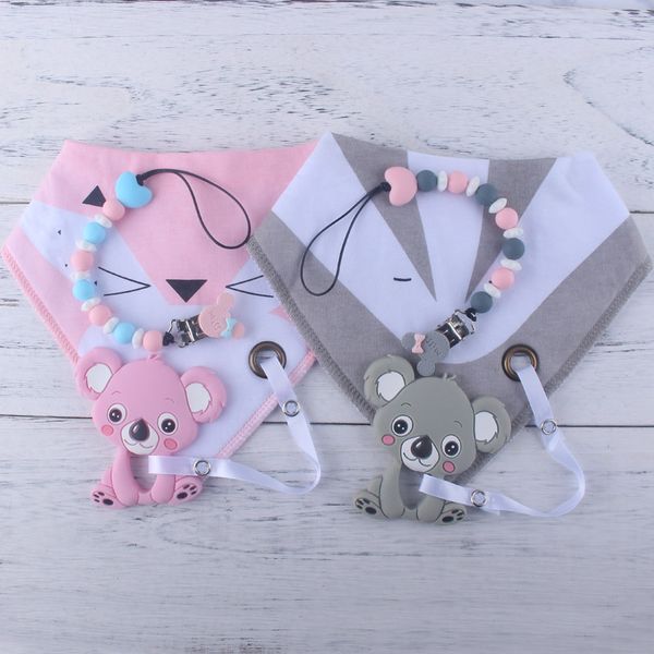 

xcqgh 3pcs/lot baby pacifier chain baby silicone cute animal koala teether baby bibs pacifier chain set