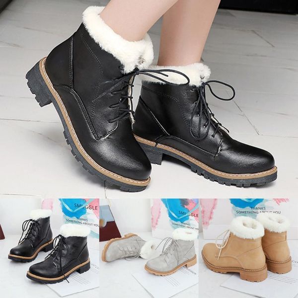 

мода pure color круглый toe lace-up ботинки коренастый пятки урожай женщины boots, Black