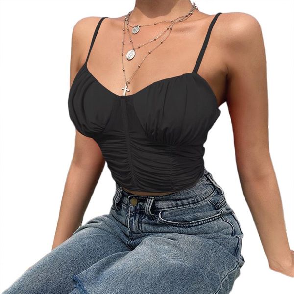 

2020 new women's mesh sling summer fashion wild solid color sleeveless cropped top, Black;blue