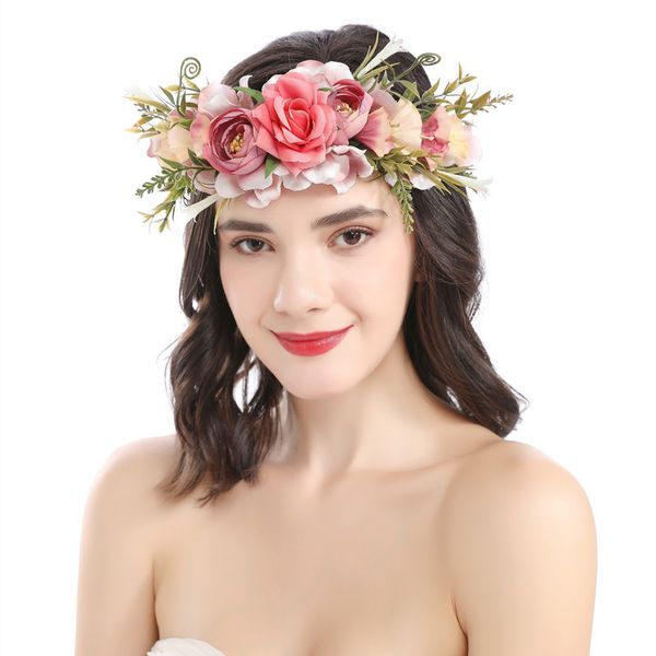 

girls flowers garlands simulation flowers children beach wreath rattan weaving kids princess hairbands pgraphy hair accessories s176, Slivery;white
