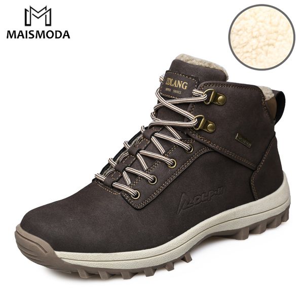 

maismoda мужчины winter boots теплый большой размер 39-48 водонепроницаемая дождь сапоги обувь кожа кроссовки узелок открытый горы обувь yl3, Black