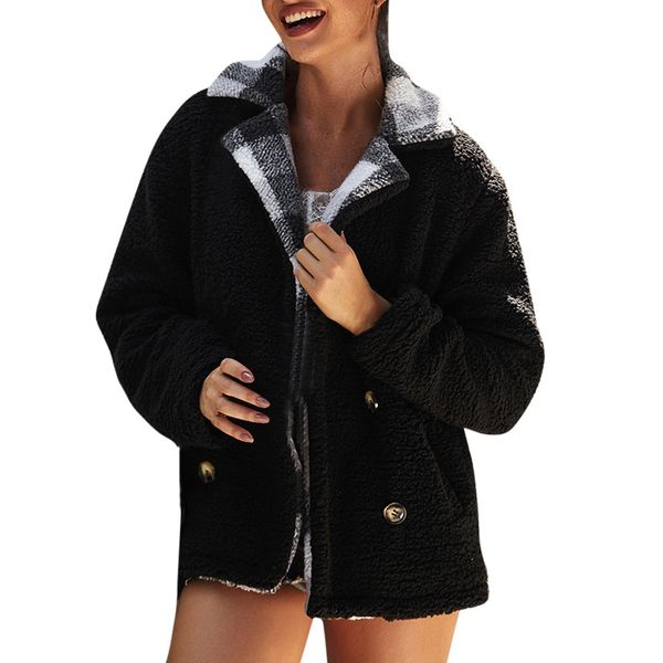 

женская мода зимний кардиган villus отворотом топ с длинным рукавом блузка свободное пальто, Black;brown