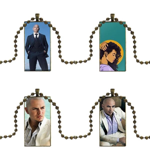 

pitbull armando christian perez for glass cabochon choker pendant rectangle necklace bronze color jewelry, Silver