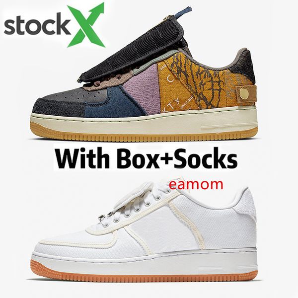 

2020 travis scotts 1 low cactus jack men women running shoes 3m reflective white air fashion mens trainer sports sneakers, Black