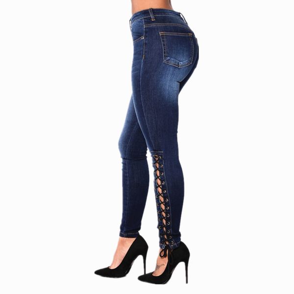 

2018 boyfriend jeans pencel pants women trousers casual plus size vintage denim pants bandage jeans women vaqueros, Blue
