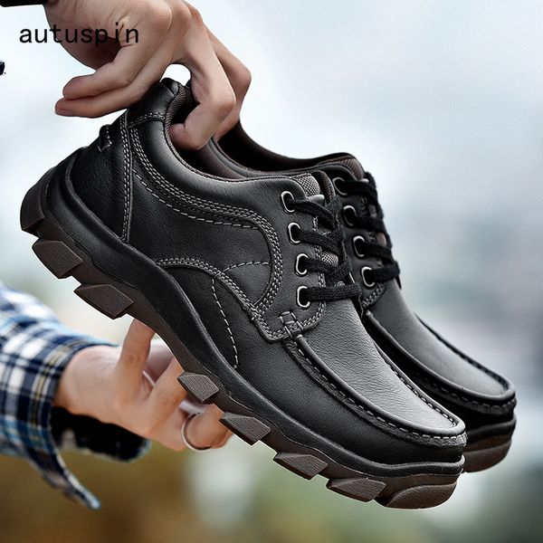 

autuspin breathable genuine leather hiking shoes for men retro hunting boot mountain tactical shoes trekking outdoor men's boots