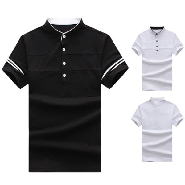 

homme рубашка роскошный дизайн стенд воротник мужской летняя кнопка короткие рукава хлопчатобумажная рубашка мужчины топ s-2xl, White;black