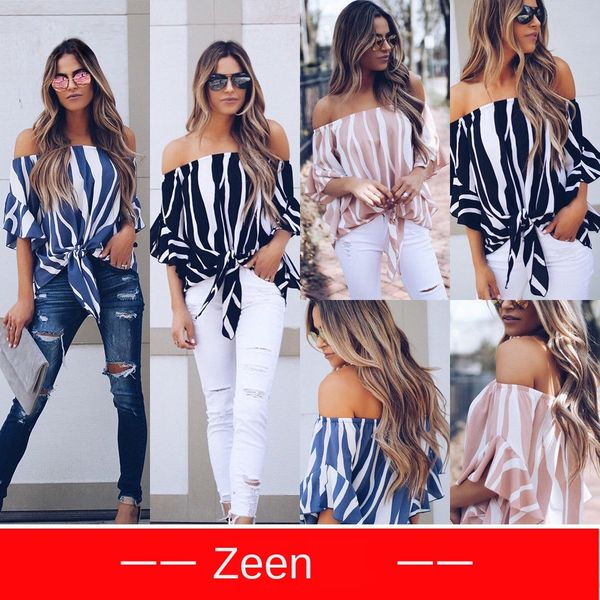 

женская дизайнерская футболка сексуальное слово воротник шить рубашка полосатая рубашка осень, White