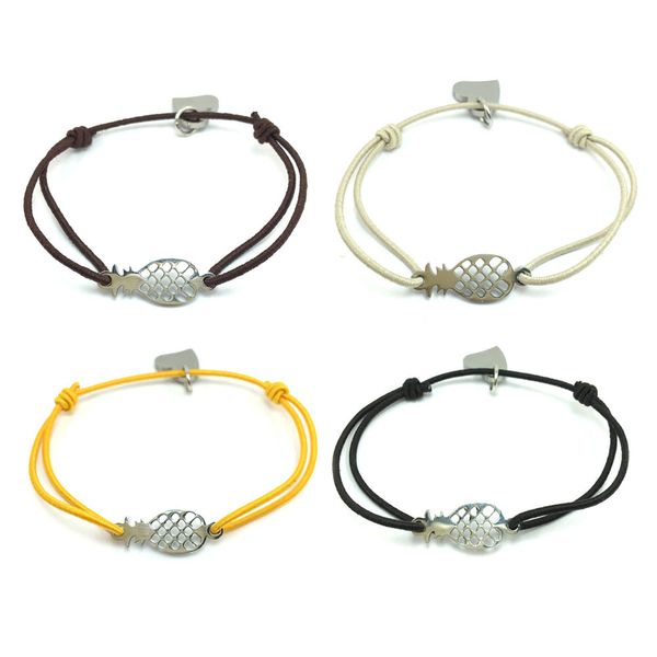 

fashion bracelet pineapple stainless steel charm adjustable cord bracelet heart pendant elastic string bracelet for men women, Golden;silver