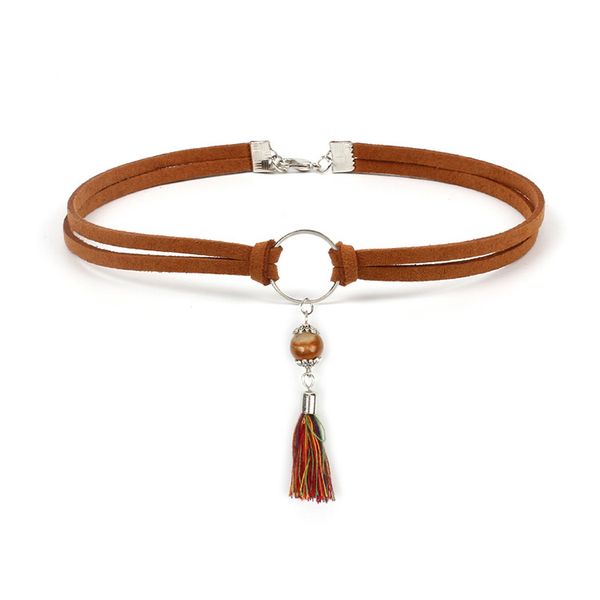 

accessories multilayer suede tassels pendant necklace retro choker turquoise necklace, Silver