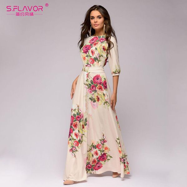 

s.flavor autumn winter vestidos de festa o-neck half lantern sleeve long dress for female elegant bohemian women dress, Black;gray