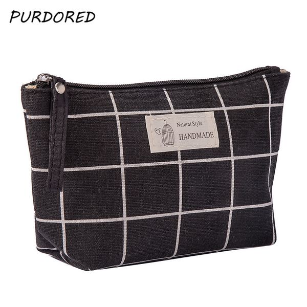 

purdored 1 pc women plaid travel cosmetic bag makeup bag flower cosmetics make up bags travel beauty organizer dropshipping