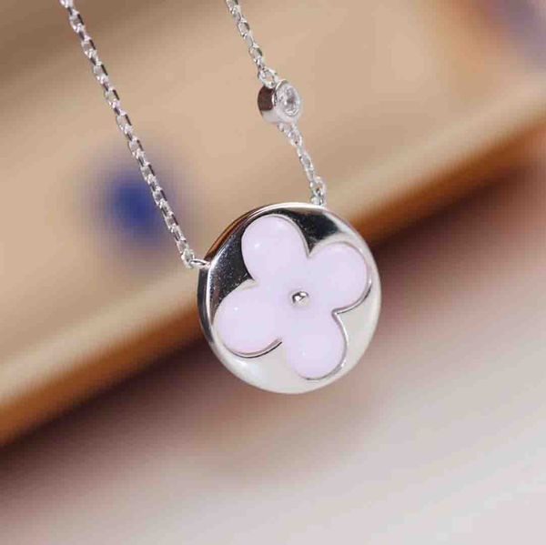 

fashion- quality s925 pure silver round shape pendant necklace with pink mother of pearl for women wedding jewelry gift ps72, Golden;silver