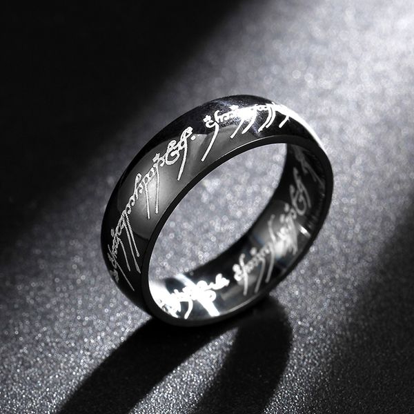 

6mm black movie rings titanium stainless steel gold ring for men and women, Slivery;golden