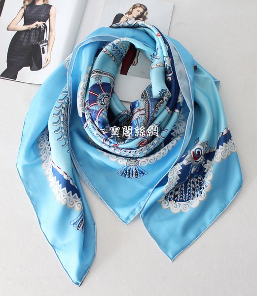 

fantasy carriage twill big square shawl silk scarf, Blue;gray