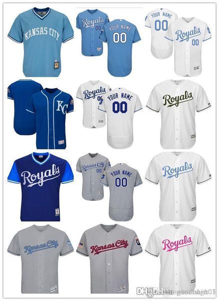 

custom men women youth royals kansas city jersey personalized #00 any your name and number home blue white grey baseball jerseys, Blue;black